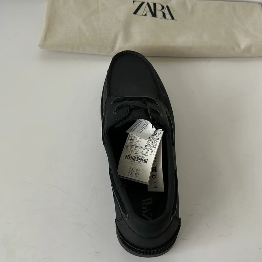 Zara Men's Classic Leather Black Deck Shoes